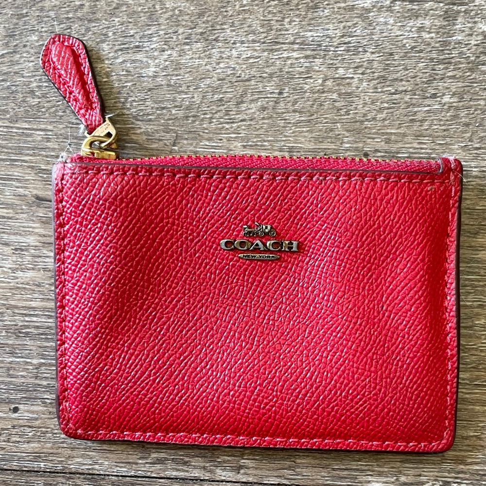 Coach Red Leather Card Holder with keychain